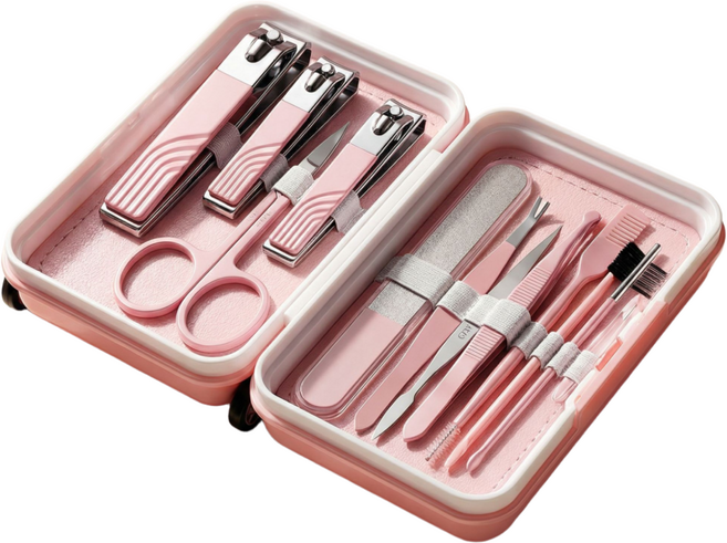 셀러크루 미니 캐리어 손톱깎이 12종 세트 휴대용 네일케어, 1세트, 핑크