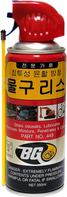 BG 침투성 윤활 방청 물구리스 BG449 350ml 녹 부식 방지 기름때 타르 제거, 12개