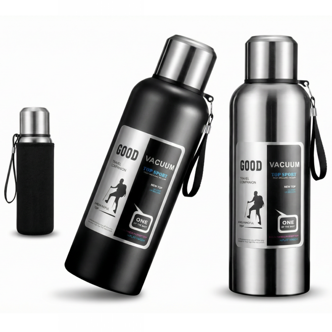 코코리브 스텐316 보온보냉병 파우치 세트, 1개, 600ml, 블랙