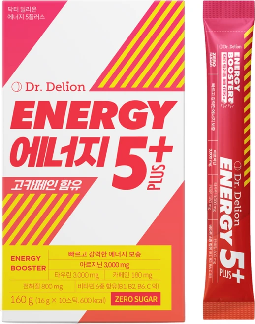 닥터딜리온 에너지5플러스 1BOX / 고카페인 타우린 아르기닌 전해질 수분보충 파워 에너지드링크 헬스부스터 보충제, 1박스 10포 - 쿠팡