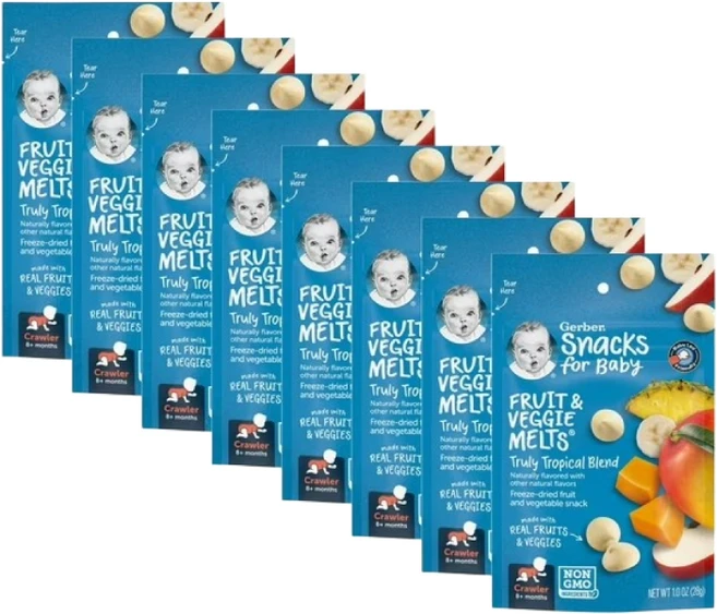 거버 Gerber 3단계 과일야채 멜츠 fruit veggie melts 아기 간식, 8개, 28g - 쿠팡