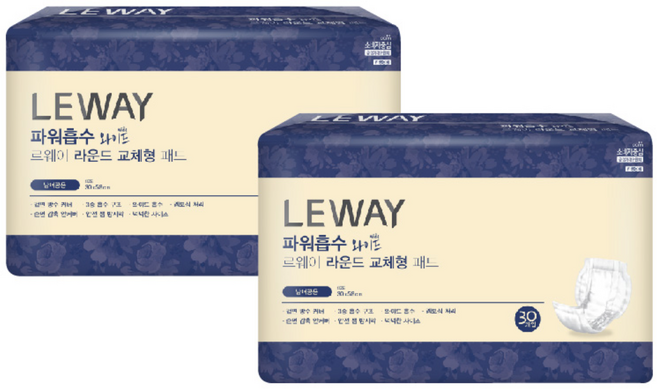 르웨이 라운드 교체형 성인용 패드 와이드, 30개입, 2개