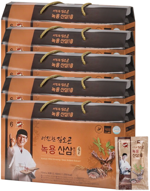 업그레이드 뉴 김오곤 녹용 산삼 배양근 골드 (2개월or3개월or5개월)택1 6년근 홍삼 농축액 녹용즙 액기스, 5개, 2.1L