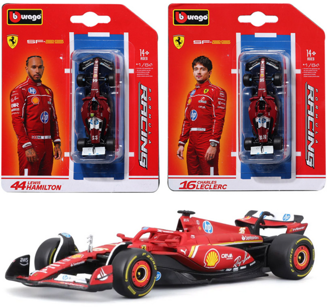 브라고 1:64 F1 모형 미니카 프리휠, 페라리 SF25 44번, 1개