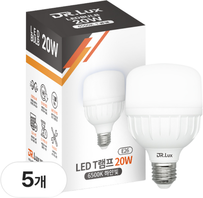닥터룩스 고용량 LED 전구 T램프 20W, 5개