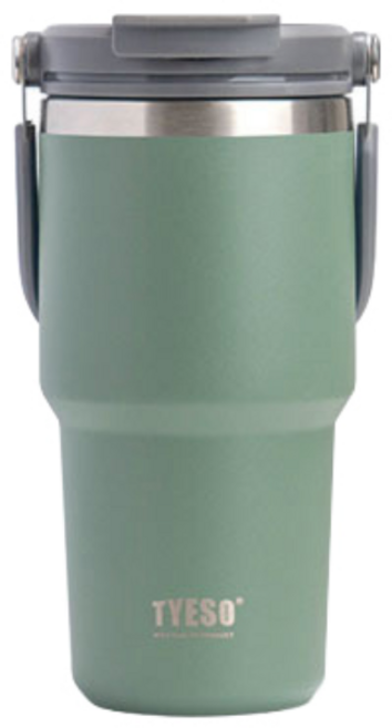 TYESO 진공 스텐 텀블러 보온보냉 대용량 손잡이 캠핑 차량용 (캐리핸들 600/750/900/1050/1200ml), 그린, 600ml, 1개