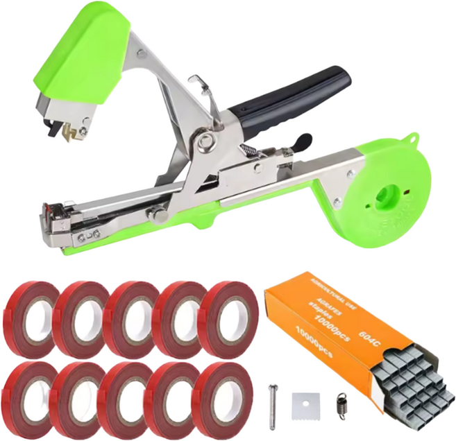 식물 결속기 원예용 고급형 포도 오이 고추 묶기 지지대 테이프10개 + 스테이플러 세트, 1개