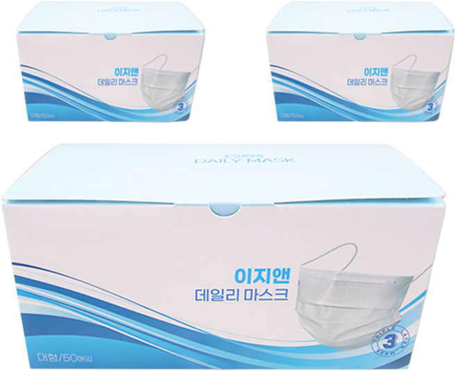 해호 이지앤데일리 일회용 덴탈마스크 대형 흰색, 3개, 50매입