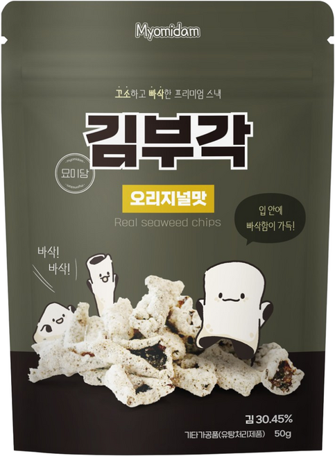 묘미담 바삭바삭 찹쌀 김부각 맥주안주 오리지널맛, 2개, 50g