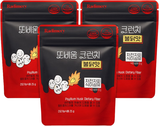라디메리 또비움 크런치 불닭맛 차전자피 식이섬유 (25gx1포 / 지퍼 파우치 타입), 3개, 25g