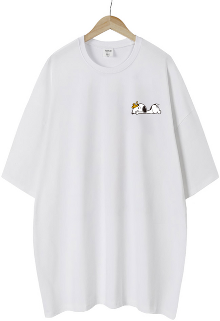 엠제이스타 피너츠 라이센스 여성 슬립 스누피 반팔 루즈핏 롱 프린팅 캐릭터 티셔츠 오버핏 반팔티