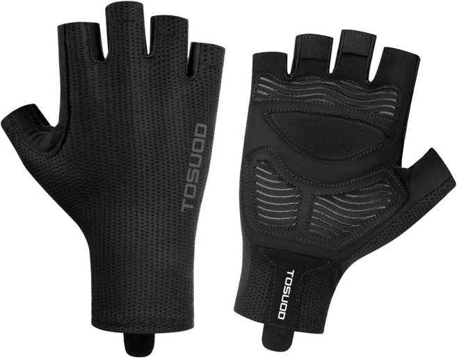 토스오드 자전거 반장갑 미끄럼방지 메쉬 통풍 오토바이 라이딩 남성 여성 여름 스포츠 장갑, 1개, 블랙