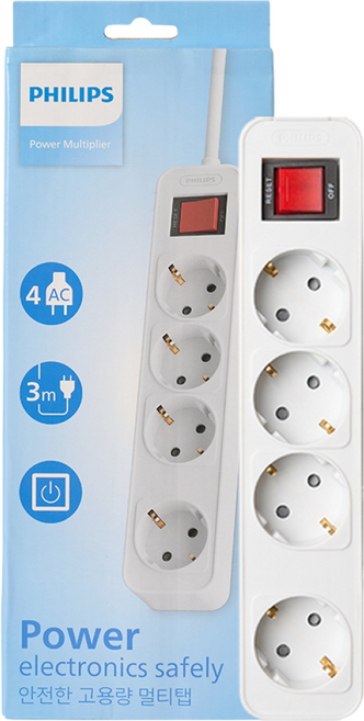 필립스 고용량멀티탭 4000W 워크탭 과부하차단, 3m, 올화이트 4구, 1개, 올화이트 4구 CHP2144WB