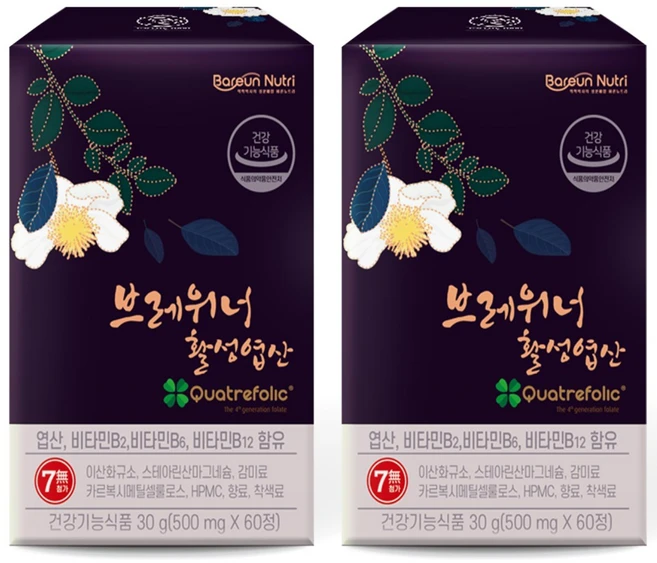 브레위너 활성 엽산 1000 무첨가 임신 준비 임산부 영양제, 60정, 2개 - 쿠팡