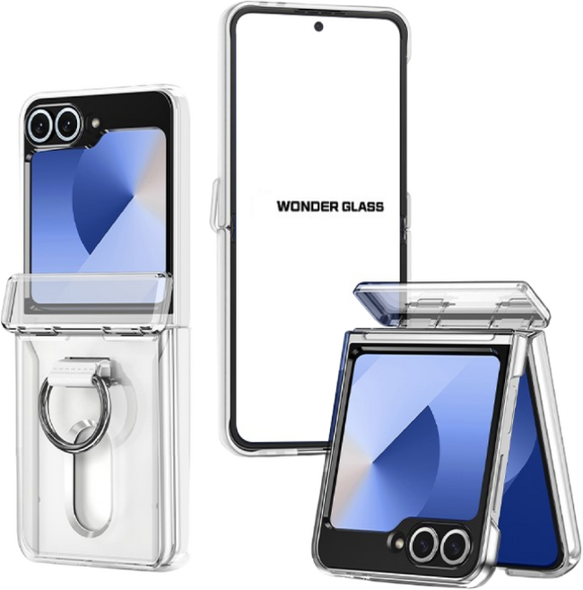 원더글라스 갤럭시 플립5 / 플립6 / 플립7 (Z플립5 / Z플립6 / Z플립7) 3in1 카드수납 핑거링 힌지보호 하드 케이스