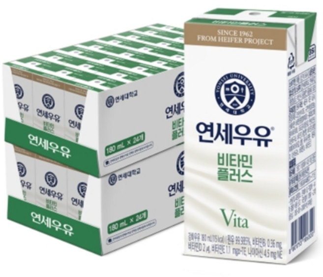 연세우유 비타민플러스우유, 180ml, 48개
