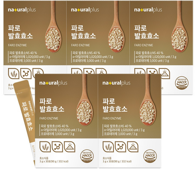 내츄럴플러스 파로 발효효소 30포 5박스 / 곡물효소 정제효소 NO 고역가수치 1 023 000unit/g, 90g