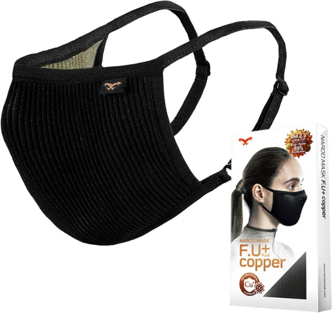 나루마스크 F.U 플러스 코퍼 마스크 숨쉬기편한 미세먼지 탈취 자외선차단 봄 여름 가을용, BLACK L SIZE, 1개