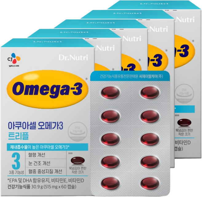 CJ웰케어 닥터뉴트리 아쿠아셀 오메가3 트리플, 60정, 5개