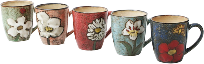 로얄에식스 핸드페인팅 소담 머그컵, 스카이블루 + 레드 + 그린 + 핑크 + 블루, 1세트