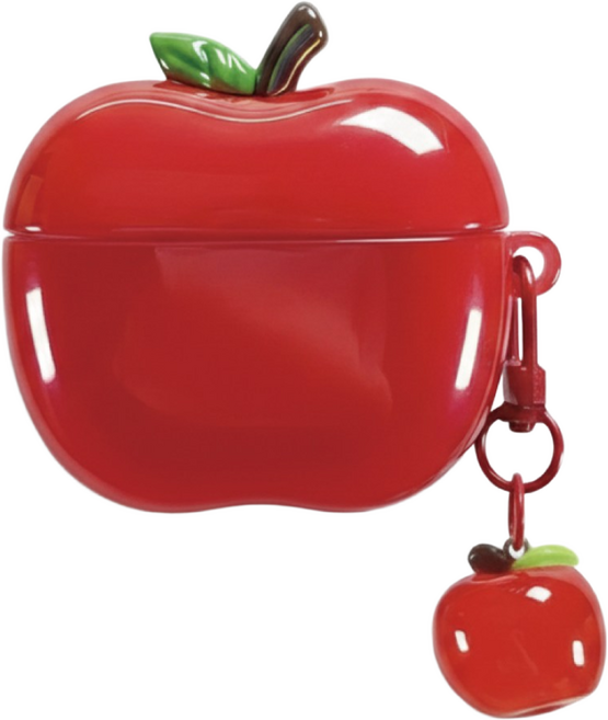 HAILO 사과 실리콘 유광 에어팟 키링 케이스, 레드, 에어팟 프로/프로2