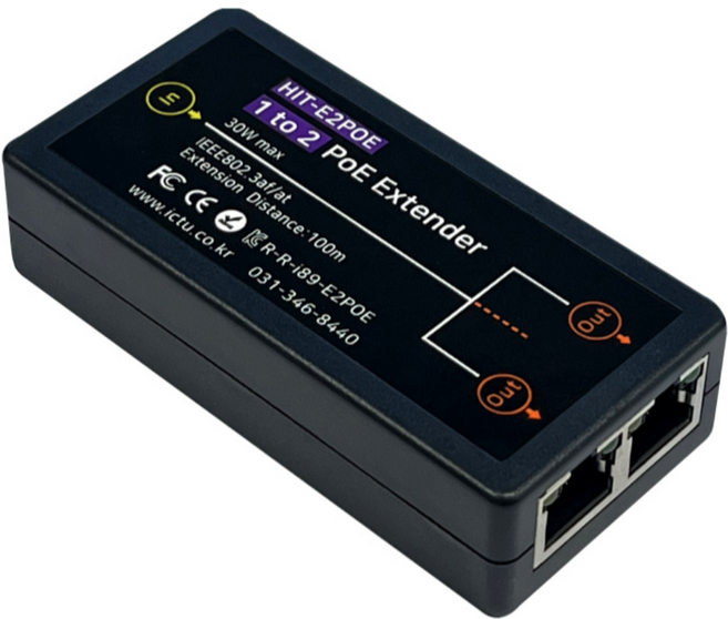 2채널 무전원 거리연장기 POE Extender 2ch 최대연장거리 100M 증폭기 IP카메라 IP디바이스 HIT-E2POE, 1개