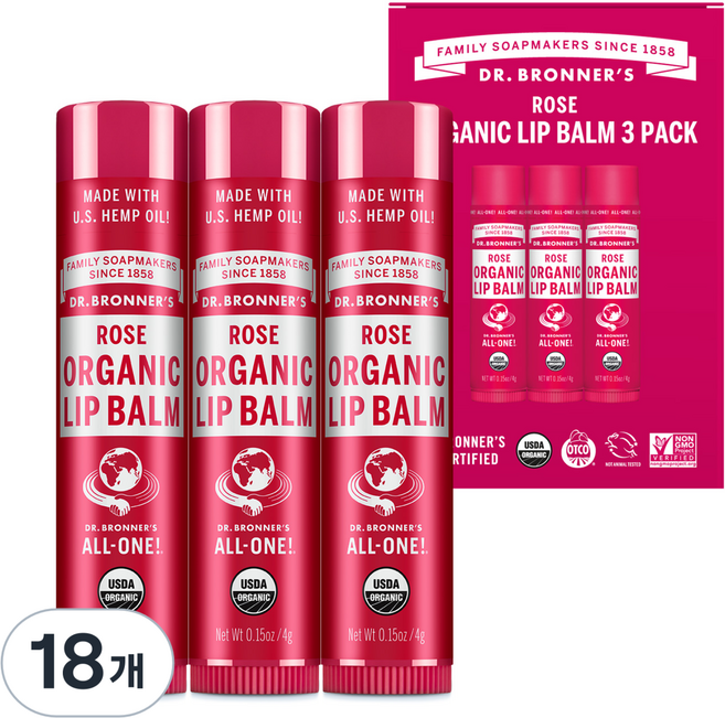 닥터브로너스 립밤, 로즈, 4g, 18개