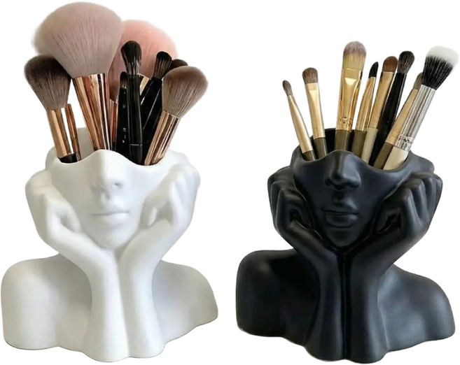 세컨드드랍 와비사비 오브제 메이크업 브러쉬 홀더 화장대 정리 수납함, 화이트, 1개