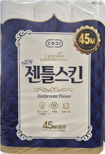 트레이더스 쌍용제지 코디 젠틀스킨 3겹 롤 화장지 45M X 30롤 + 더메이런알콜티슈, 30개입, 1개