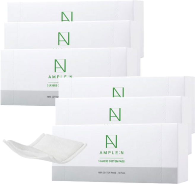 코리아나 앰플엔 3겹 순면 100% 화장솜(80매), 6개, 80매입