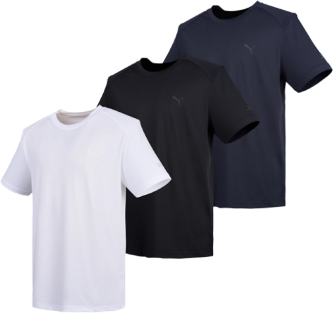 PUMA 푸마 남성 쿨링 반팔 크루티 3매 세트 경량 스판 원단 베이직 기본 라운드 크루넥 티셔츠 코스트코