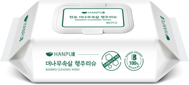 한포 대나무속살 행주티슈 60매 / 캡형 주방청소 일회용행주, 2개, 60개입