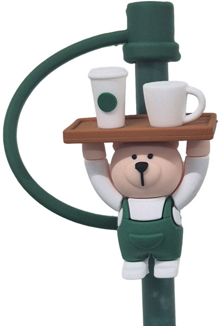 귀여운 캐릭터 텀블러 실리콘 빨대 마개 커버 50종 모음 뚜껑 꽃 동물 러브 7mm, 1개, 서빙베어