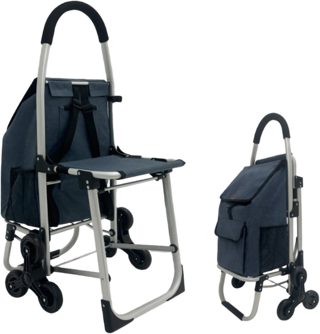 [나아가] 접이식 의자 쇼핑 카트, 네이비, 1개