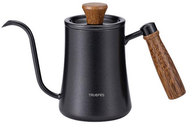 TRUEFES 우드 스텐 인덕션 550ml 핸드드립 수통 커피00145, 1개, 블랙