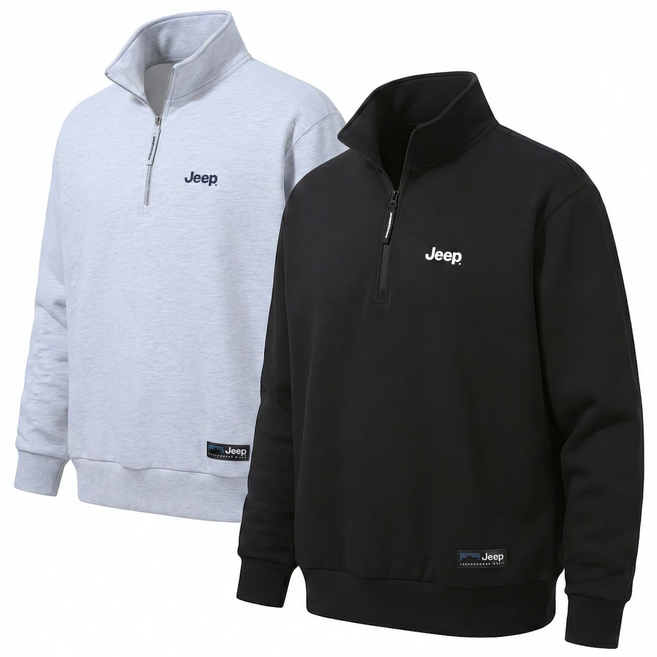 [국내매장판] 지프 JEEP M-LOGO 에센셜 하프집업 맨투맨 기본 쭈리 아메리칸 캐주얼 스타일 긴팔 반집업 티셔츠