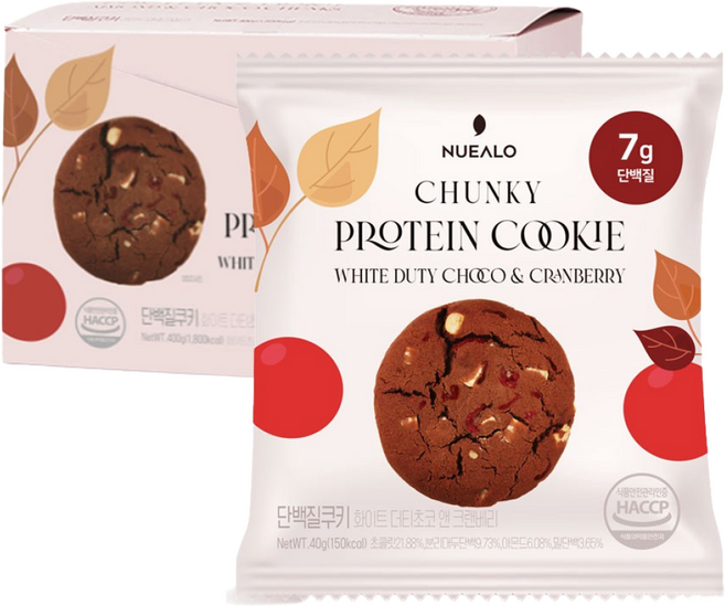 누알로 단백질 쿠키 화이트초코 앤 크랜베리 맛, 2개, 400g