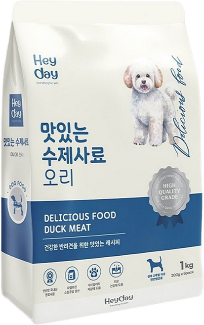 강아지사료 가수분해 헤이데이 맛있는 수제사료, 1kg, 1개, 오리