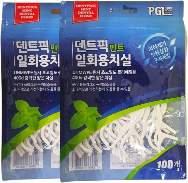 덴트픽 민트 일회용치실, 2개, 100개입
