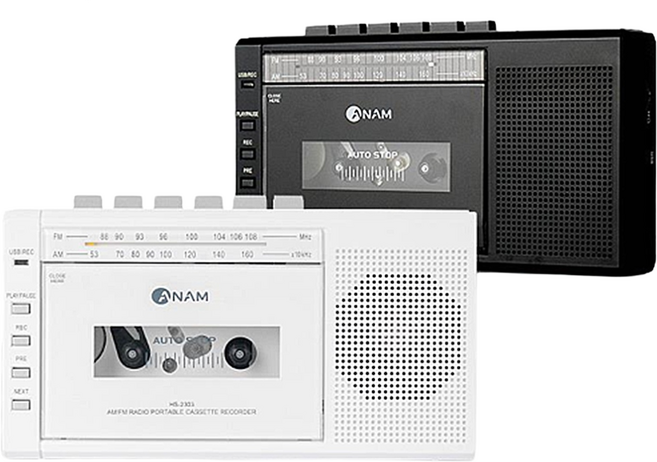 아남 정품 카세트플레이어 A-37 FM라디오 녹음 USB SD 카드 재생 워크맨 어학용 고출력, 화이트