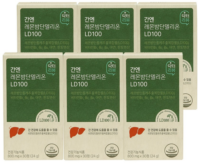 [간건강 개별인정]닥터리뷰 간엔 레몬밤단델리온 LD100, 6박스, 30정