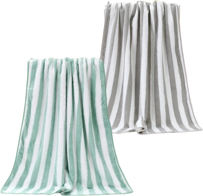 위시비아 스트라이프 대형 비치타올 2개 1세트, 라이트그린+그레이, 1개