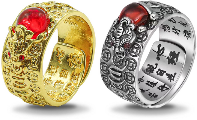 1+1 육자진언 만자 불교 소원반지 비휴 재물운 금강저, 비휴반지세트, 2개