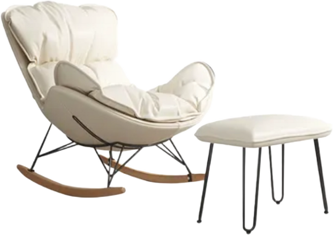 쿠시에 Cushie 포근한 프리미엄 럭셔리 흔들의자 리클라이너 스윙체어 안락의자 북유럽 독서의자 1인쇼파, 1개, 2. 베이지 (풋스툴 포함)