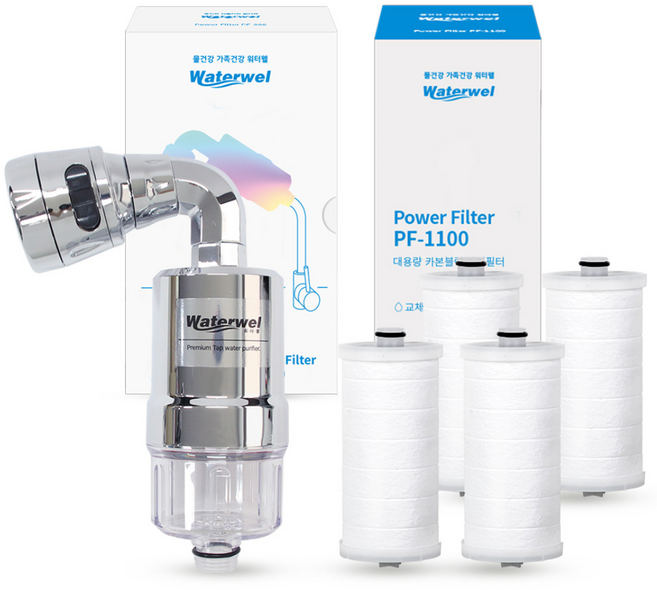 워터웰 주방 자바라 멀티헤드 1년 세트 본체1개+필터4개 싱크대 수전 녹물 필터, 1세트