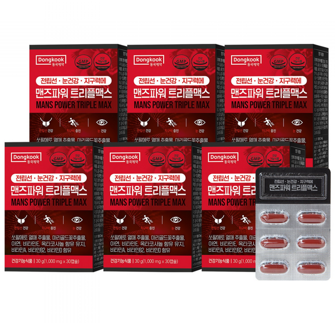 [동국제약] 전립선 눈건강 지구력에 맨즈파워 트리플 맥스 1000mg 30캡슐 6박스 6개월분, 30정, 6개