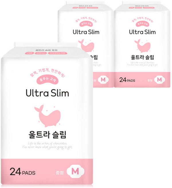 춤추는고래 대용량 슬림 생리대 24P X 3팩, 중형, 24매입, 3개