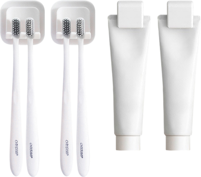 일이공팔 이지 무타공 클립형 치약걸이 2p + 칫솔걸이 2p 세트, 1세트