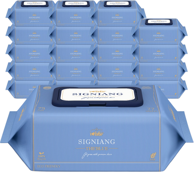 아이러브베베 시그니앙 75g 더블루 77매 20팩 캡형 아기물티슈, 20개입, 1세트