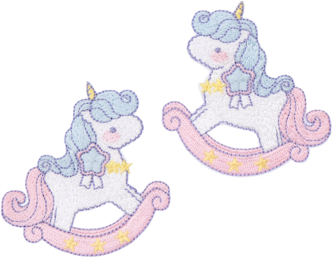 귀여운 유니콘 목마 자수 와펜 캐릭터 패치 스티커 와펜 2종 세트, 1개